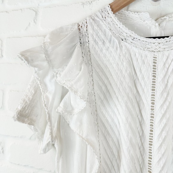Maia Bergman Mery Mini Dress Eyelet lace Cotton flutter sleeves White Large - Picture 7 of 14